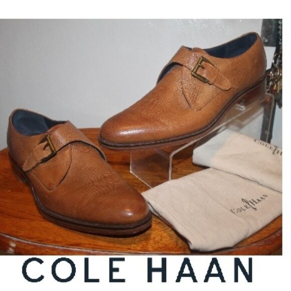 $398 Cole Haan Nike Air Tan Leather Monk Strap Shoes w Dust Bags Mint! 10.5 main image 4